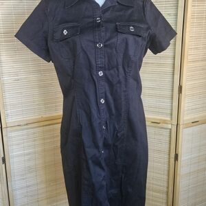 Jones New York Signature Black Shirt Dress Size 10 Button Front Short Sleeve